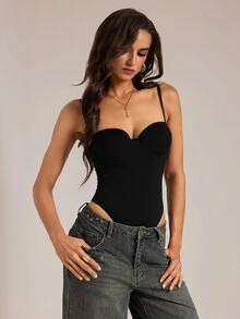 SHEIN Tall كاميسول نسائي بلون موحد بتصميم مشكل أنيق - الأسود - مشاهدة 4