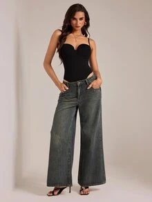 SHEIN Tall كاميسول نسائي بلون موحد بتصميم مشكل أنيق - الأسود - مشاهدة 6