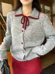 DAZY Women's Korean Style Long Sleeve Colorblock Collar Sweater, Autumn/Winter - Grey - View 6