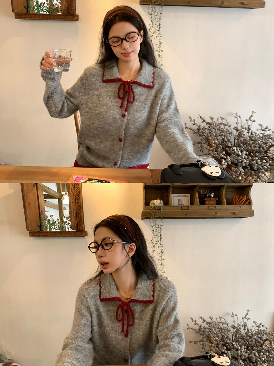DAZY Women's Korean Style Long Sleeve Colorblock Collar Sweater, Autumn/Winter - Grey - View 1