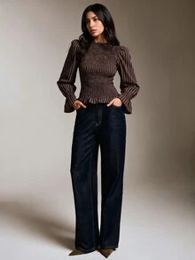COSMINA Women's Casual Elegant Commute Striped Shirt - Brown - View 3