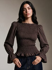 COSMINA Women's Casual Elegant Commute Striped Shirt - Brown - View 4