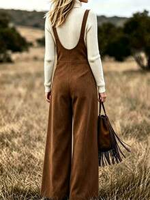 RosyDaze Suede-Effect Jumpsuit Suitable For Spring/Summer And Autumn/Winterperfect For Seaside Vacations, Leisure, And Rustic-Bohemian Style. - Brown - View 3