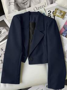 Franclia Women's Short Casual/Work Blazer Casual Spring For University Fall - Navy Blue - View 5