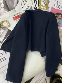 Franclia Women's Short Casual/Work Blazer Casual Spring For University Fall - Navy Blue - View 2