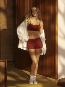 Aralina Women 2pcs Ribbed Pattern Seamless Cute Everyday Bralette And Shortie Two Piece Lingerie Set - Burgundy - View 8