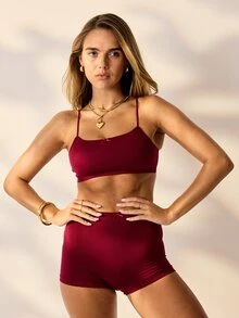 Aralina Women 2pcs Ribbed Pattern Seamless Cute Everyday Bralette And Shortie Two Piece Lingerie Set - Burgundy - View 13