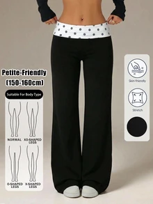 SHEIN PETITE Heart Print Wide Leg Pants - Black - View 10
