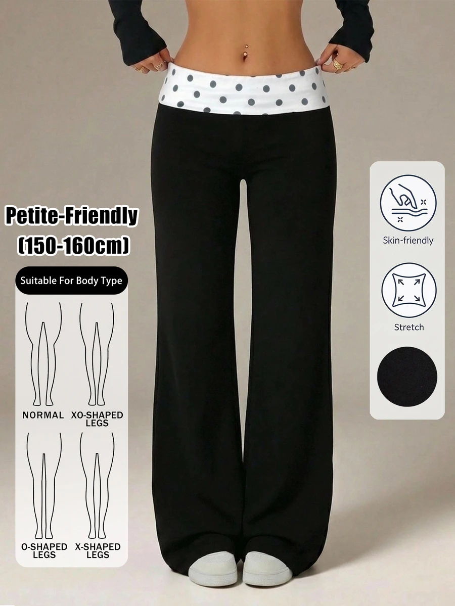 SHEIN PETITE 愛心印花寬腿褲 - 黑色 - 查看 1