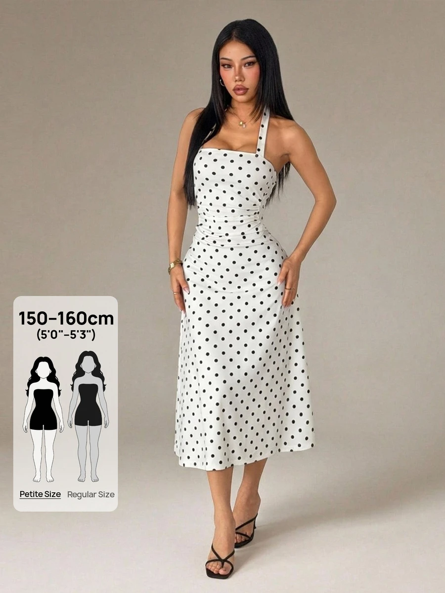 SHEIN PETITE Women's Polka Dot Casual Party Halter Neck Dress - Multicolor - View 1