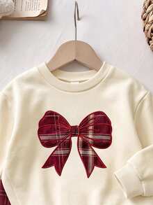 Gaun Anak Perempuan Usia 4-7 Tahun, Gaun Sweatshirt Leher Bulat dengan Hiasan Pita Lucu, Desain Hem Kotak-kotak, Gaya Manis, Gaya Preppy, Cocok untuk Pakaian Musim Gugur/Musim Dingin - MultiWarna - View 4