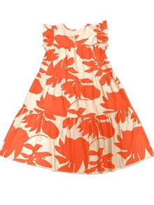 EMERY ROSE Casual Floral Printed Ruffle Hem Vacation Style Dress For Spring/Summer - Burnt Orange - View 2