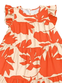 EMERY ROSE Casual Floral Printed Ruffle Hem Vacation Style Dress For Spring/Summer - Burnt Orange - View 7