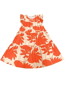 EMERY ROSE Casual Floral Printed Ruffle Hem Vacation Style Dress For Spring/Summer - Burnt Orange - View 5