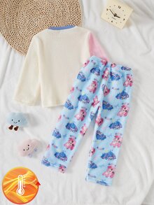 SHEIN 女童毛絨格紋長袖上衣長褲套裝 2件式仙女公主居家服 秋季睡衣 7歲生日嬰兒洗禮粉色 - 彩色 - 查看 3
