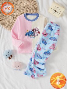 SHEIN 女童毛絨格紋長袖上衣長褲套裝 2件式仙女公主居家服 秋季睡衣 7歲生日嬰兒洗禮粉色 - 彩色 - 查看 4