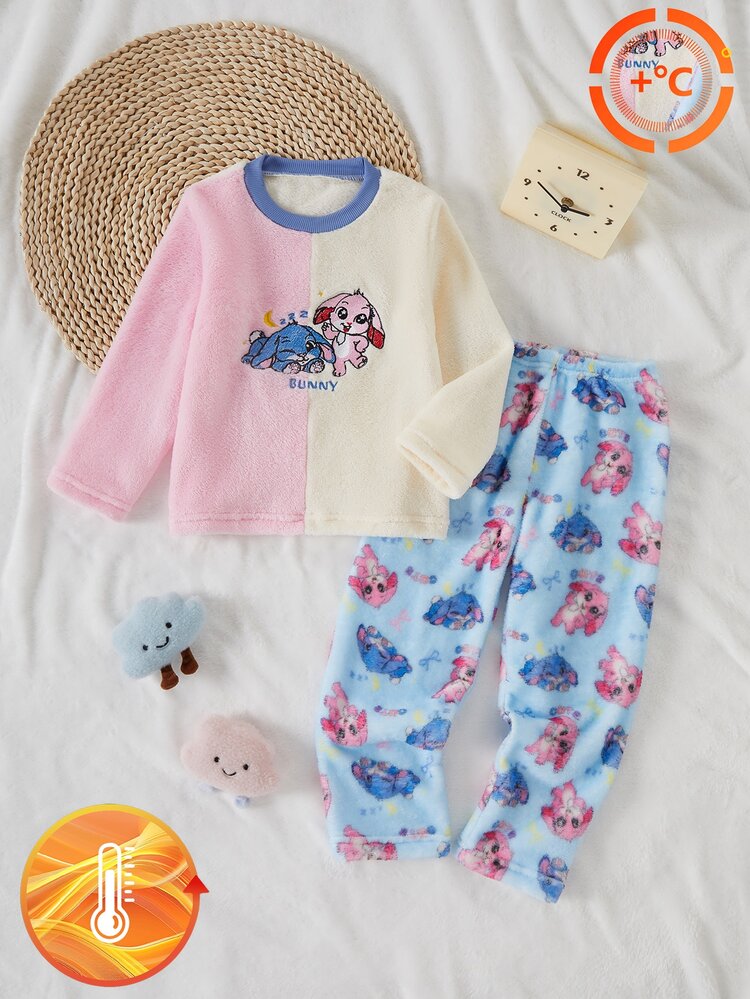 SHEIN Girls' Plush Plaid Long Sleeve Top Long Pants Fairy Princess 2 Pieces Loungewear Fall Pajamas 7th Birthday Baby Shower Pink - Multicolor - View 2