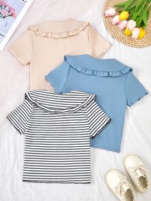 Genkimix Kids Young Girl Casual Collared Short Sleeve T-Shirt, Versatile For Daily Wear - Multicolor - View 2