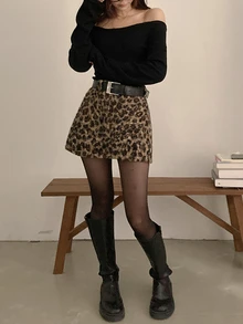 DAZY Women's Leopard Print Elegant Fashion Skirt - Coffee Brown - View 5