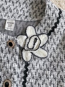 SHEIN 2pcs Tween Girls Elegant Black And White Tweed Dress And Jacket Set,Autumn School Style Outfit With 3D Floral Decor For Birthday,Party,Gatherings - Black and White - View 3