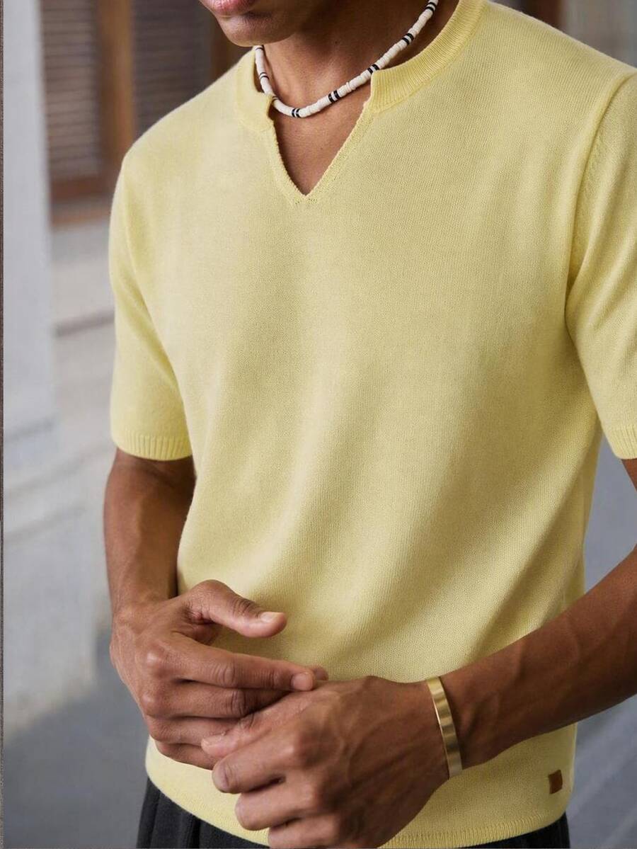 Mainfolk Men's Fashion Casual Pullover Knit Sweater - Yellow - View 1