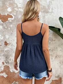 EMERY ROSE Vacation Casual Solid Color Textured Camisole - Navy Blue - View 2