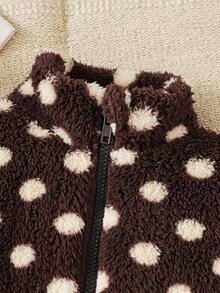 SHEIN Elladie kids 女童新款春夏秋冬甜美可愛棕色波點抓絨拉鍊外套大衣，適合日常休閒度假出遊，優雅可愛穿搭 - 咖啡棕 - 查看 7