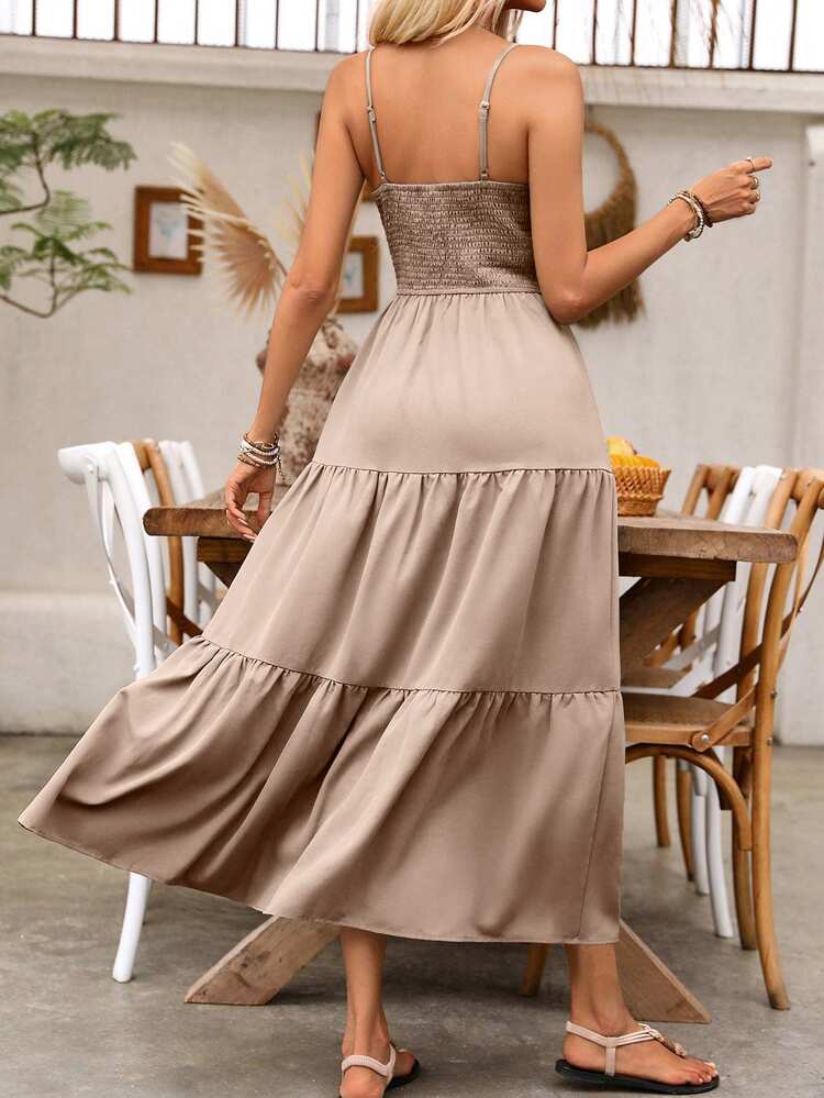 EMERY ROSE Women's Ruffle Strap Vacation Dress Maxi Vacation Beach Outfit - Apricot - View 2