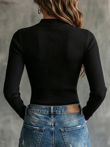 LUMIGAL Fall Clothes FOR WomenWomen's Vintage Fashion Button Long Sleeve T-Shirt, Vacation Streetwear - Black - View 2