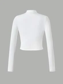 SHEIN 青少年女孩秋季服飾 黑白 2件組 素色長袖前拉鍊休閒街頭風寬鬆夾克 極簡純色 返校上班穿搭 - 白色 - 查看 5