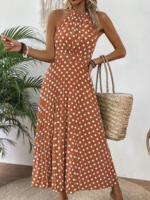 EMERY ROSE Women Dresses Backless Tie Back Polka Dot Casual - Burnt Orange - View 4