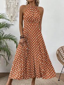 EMERY ROSE Women Dresses Backless Tie Back Polka Dot Casual - Burnt Orange - View 7