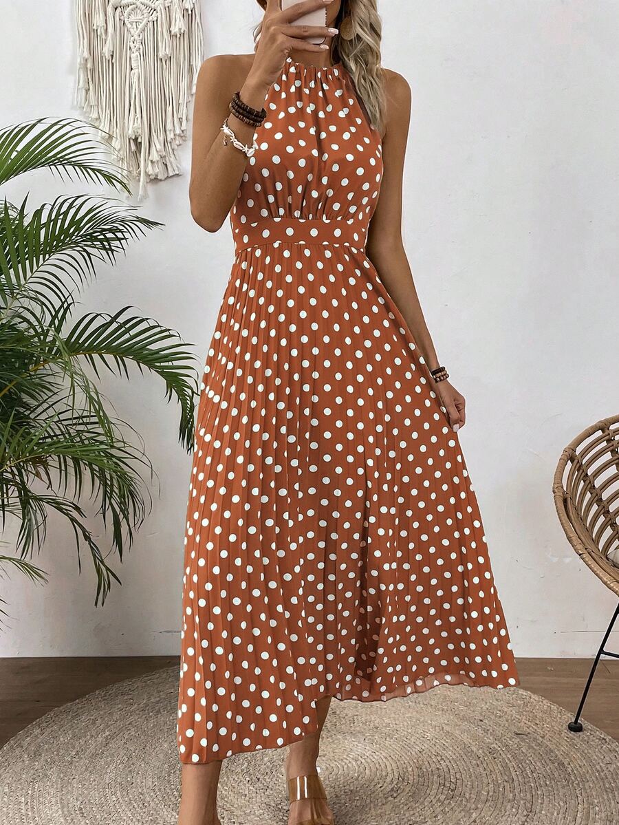 EMERY ROSE Women Dresses Backless Tie Back Polka Dot Casual - Burnt Orange - View 1