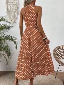 EMERY ROSE Women Dresses Backless Tie Back Polka Dot Casual - Burnt Orange - View 2