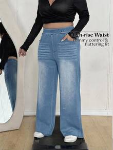 Flexra Women's Plus Size Stretch Straight Leg Elastic Waist Denim Jeans - Light Wash - View 5