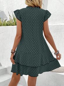 EMERY ROSE Women's Geometric Printed Belted Empire Waist Flutter Sleeve Midi Dress - Army Green - View 2