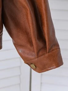 SHEIN جاكيت جلد قصير للبنات بأسلوب الشارع الأمريكي الكاجوال، مصنوع من قماش جلد منسوج، بقصة فضفاضة مريحة، مناسب للربيع والخريف والاستخدام اليومي... - قهوة بني - مشاهدة 8