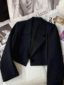 Franclia Women Casual Commuting Solid Color Cropped Blazer Fall Cloth For Women - Navy Blue - View 3
