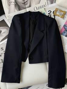 Franclia Women Casual Commuting Solid Color Cropped Blazer Fall Cloth For Women - Navy Blue - View 4