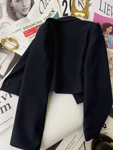 Franclia Women Casual Commuting Solid Color Cropped Blazer Fall Cloth For Women - Navy Blue - View 2