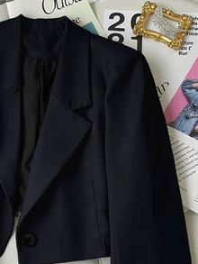 Franclia Women Casual Commuting Solid Color Cropped Blazer Fall Cloth For Women - Navy Blue - View 5