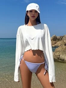 DAZY Cubre todo de hombros caídos sólido, para vacaciones de verano y playa - Blanco - Ver 3