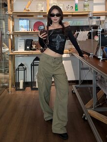 DAZY Women's Casual Loose Cargo Jeans, Versatile Girl Style, Denim Pants - Khaki - View 4