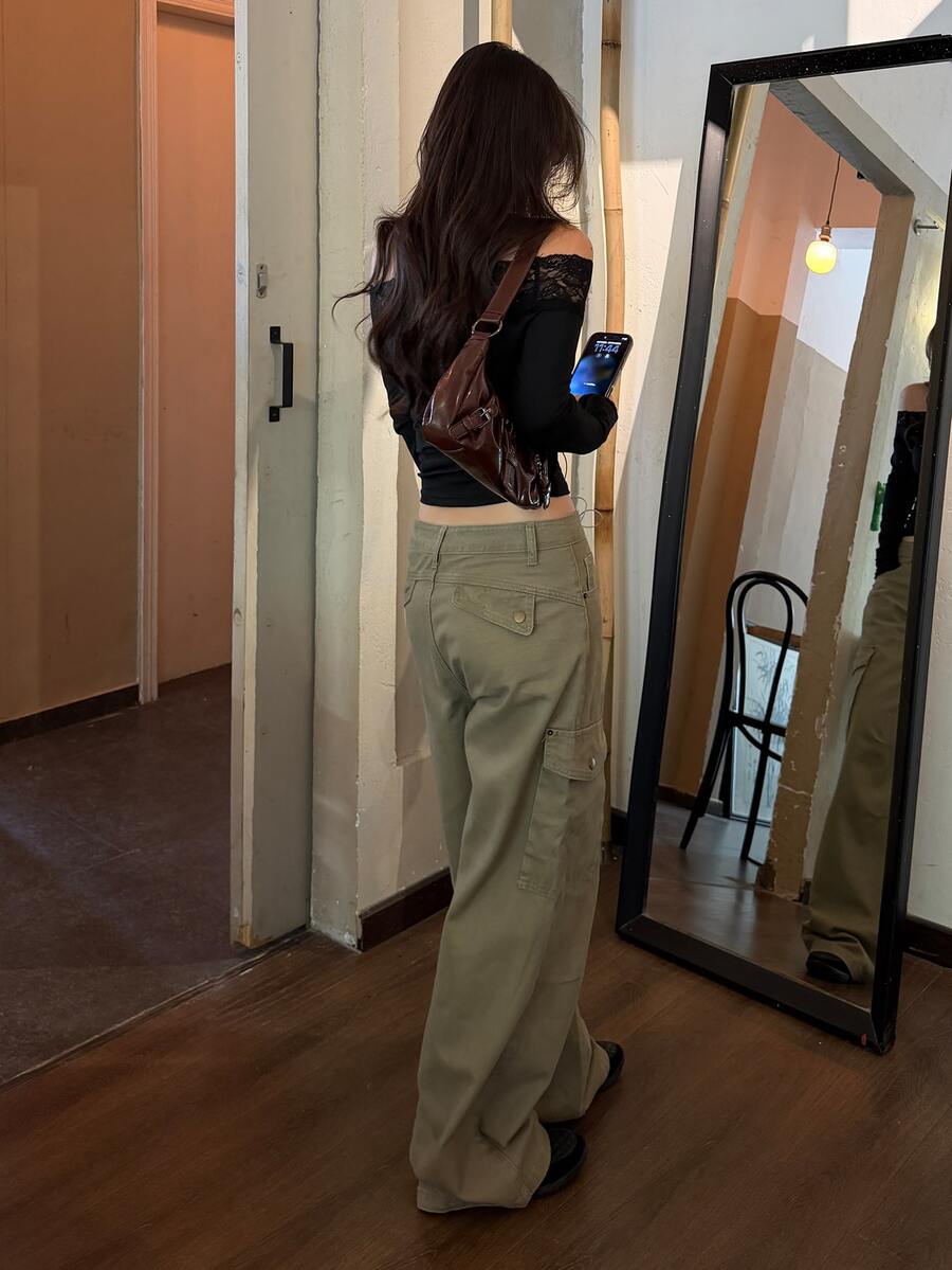 DAZY Women's Casual Loose Cargo Jeans, Versatile Girl Style, Denim Pants - Khaki - View 1