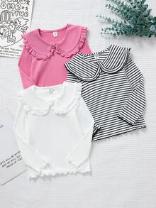 SHEIN 3pcs Young Girl Casual Fairy Cowgirl Comfortable Warm T-Shirt Set Autumn/Winter Holiday Summer Travel 3rd Birthday Pink Black White - Multicolor - View 4
