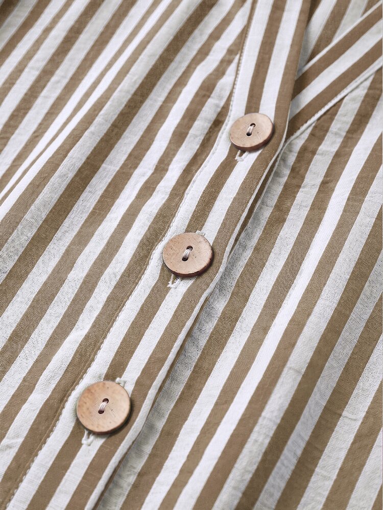 SHEIN Women's Woven Daily Striped Casual Office Vacation Brunch Everyday Autumn Blouse Blue White Striped - Green - View 4