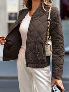 EMERY ROSE Women's Casual Solid Color Jacket, Versatile For Autumn/Winter Travel Coffee Brown - Coffee Brown - View 8