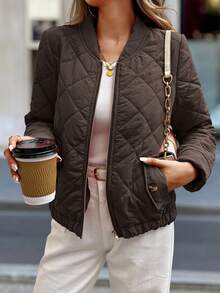 EMERY ROSE Women's Casual Solid Color Jacket, Versatile For Autumn/Winter Travel Coffee Brown - Coffee Brown - View 5