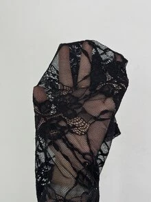 SHEIN Elenzya Women's Lace Patchwork Fitted Versatile Daily Wear Bodysuit - Black - View 6