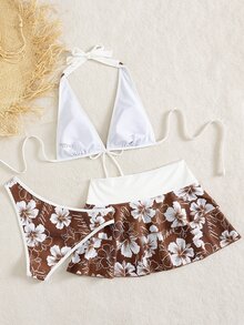 Bellisia Bộ bikini 3 mảnh mùa hè dành cho nữ, họa tiết hoa, kiểu dáng dự tiệc âm nhạc, váy yếm, phong cách thường ngày, thích hợp cho kỳ nghỉ. - Nhiều màu - Xem 2